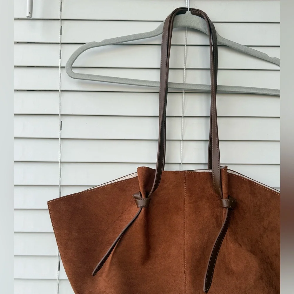 LARGE Tote Bag - CHOCOLATE Faux SUEDE Shoulder Bag Everyday Basic - Picture 3 of 8